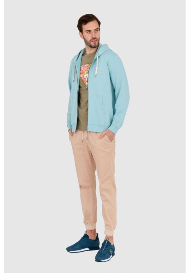 Guess - GUESS Turkusowa męska bluza rozpinana slim fit, Rozmiar S. Typ kołnierza: kaptur. Kolor: niebieski