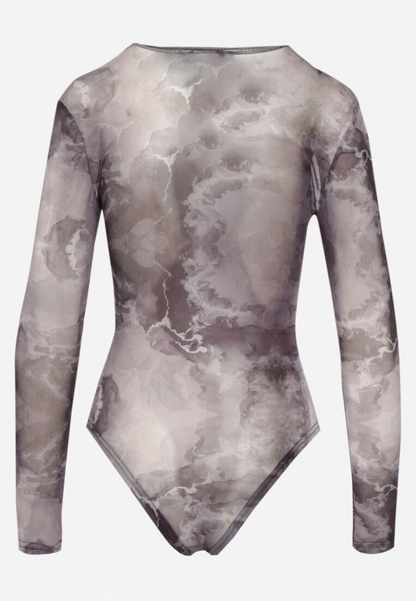 Born2be - Szare Body Siateczkowe z Efektem Tie-Dye Sanilra. Okazja: na co dzień. Kolor: czarny. Materiał: jeans. Długość rękawa: długi rękaw. Długość: długie. Styl: casual