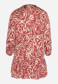 Born2be - Bordowa-Beżowa Sukienka Mini z Falbanką i Abstrakcyjnym Wzorem Ovina. Kolor: czerwony. Długość rękawa: długi rękaw. Długość: mini #5