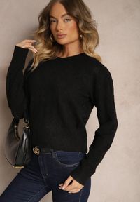 Renee - Czarny Sweter w Klasycznym Stylu z Tłoczonym Wzorem Deriel. Kolor: czarny. Sezon: zima. Styl: klasyczny #5