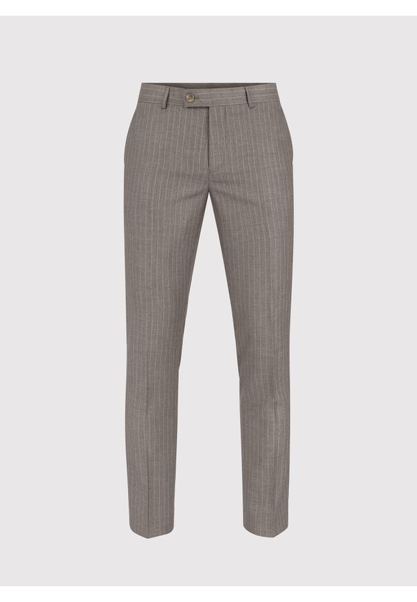 Pako Lorente - PAKO LORENTE – Beżowe spodnie garniturowe w prążek. Kolor: beżowy. Materiał: poliester, wiskoza. Wzór: prążki. Styl: elegancki