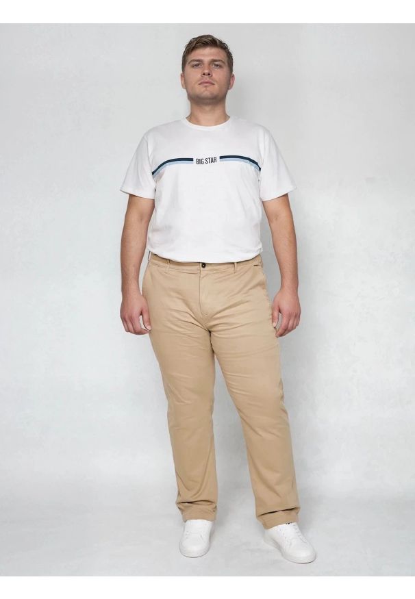 Big-Star - Spodnie męskie chinosy beżowe Trevor 801. Okazja: na co dzień. Kolor: beżowy. Materiał: tkanina, materiał. Wzór: aplikacja, haft. Styl: casual, elegancki, klasyczny