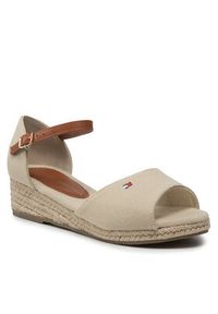 TOMMY HILFIGER - Tommy Hilfiger Espadryle Rope Wedge Sandal T3A7-32185-0048 S Beżowy. Kolor: beżowy. Materiał: materiał #2