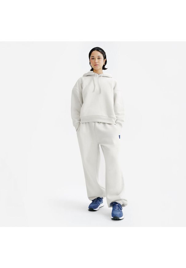 Decathlon - Bluza z kapturem damska Elementals. Typ kołnierza: kaptur. Kolor: beżowy. Materiał: poliester, elastan, tkanina, prążkowany, bawełna, materiał