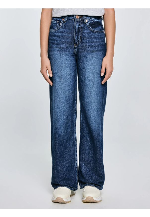 Big-Star - Jeansy dziewczęce z szeroką nogawką granatowe Natalie 514. Kolor: niebieski. Materiał: jeans. Sezon: lato. Styl: młodzieżowy, elegancki