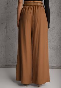 Renee - Brązowe Garniturowe Spodnie Szerokie z Wiskozy z Paskiem Moun. Kolor: brązowy. Materiał: wiskoza. Styl: elegancki #4