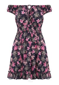 Born2be - Granatowy Kombinezon z Wiskozy Fimo. Kolor: niebieski. Materiał: wiskoza. Długość rękawa: krótki rękaw. Długość: krótkie. Wzór: aplikacja, kwiaty. Sezon: lato #6