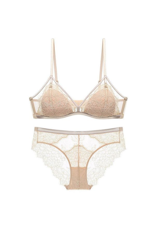 Intica - Komplet bielizny z koronką i figami regulowane ramiączka Agripina. Kolor: beżowy. Materiał: koronka. Wzór: koronka