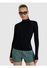 4f - 4F Longsleeve do biegania w terenie szybkoschnący damski - czarny M/L. Typ kołnierza: kołnierzyk stójkowy. Kolor: czarny. Materiał: skóra, włókno, materiał. Długość rękawa: długi rękaw. Długość: długie. Wzór: ze splotem. Sport: fitness #1
