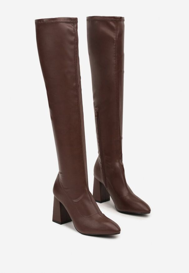 Born2be - Brązowe Kozaki Vices na Stożkowym Obcasie Lavie. Okazja: na co dzień. Kolor: brązowy. Materiał: jeans. Obcas: na obcasie. Styl: casual, elegancki. Wysokość obcasa: średni