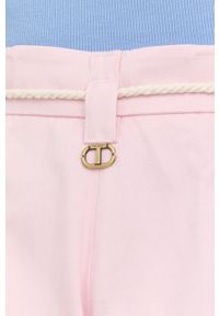 TwinSet - Twinset szorty z domieszką lnu damskie kolor różowy gładkie high waist. Stan: podwyższony. Kolor: różowy. Materiał: len. Wzór: gładki