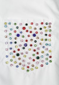 Renee - Biała Koszula z Kołnierzykiem i Kieszeniami Ozdobionymi Cyrkoniami Leridna. Okazja: na spotkanie biznesowe, na co dzień. Kolor: biały. Wzór: aplikacja. Styl: biznesowy, casual #2