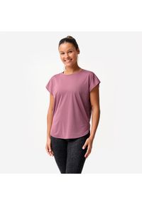 DOMYOS - Koszulka fitness damska Domyos krótki rękaw. Kolor: fioletowy. Materiał: poliester, elastan, materiał. Długość rękawa: krótki rękaw. Długość: krótkie. Sport: fitness #1