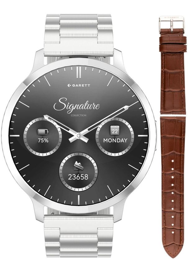 GARETT - Smartwatch Garett Smartwatch męski Garett 5904238485163 srebrny bransoleta. Rodzaj zegarka: smartwatch. Kolor: srebrny