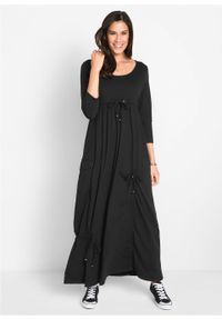 Sukienka shirtowa, rękawy 3/4 bonprix czarny. Kolor: czarny. Długość: maxi #3