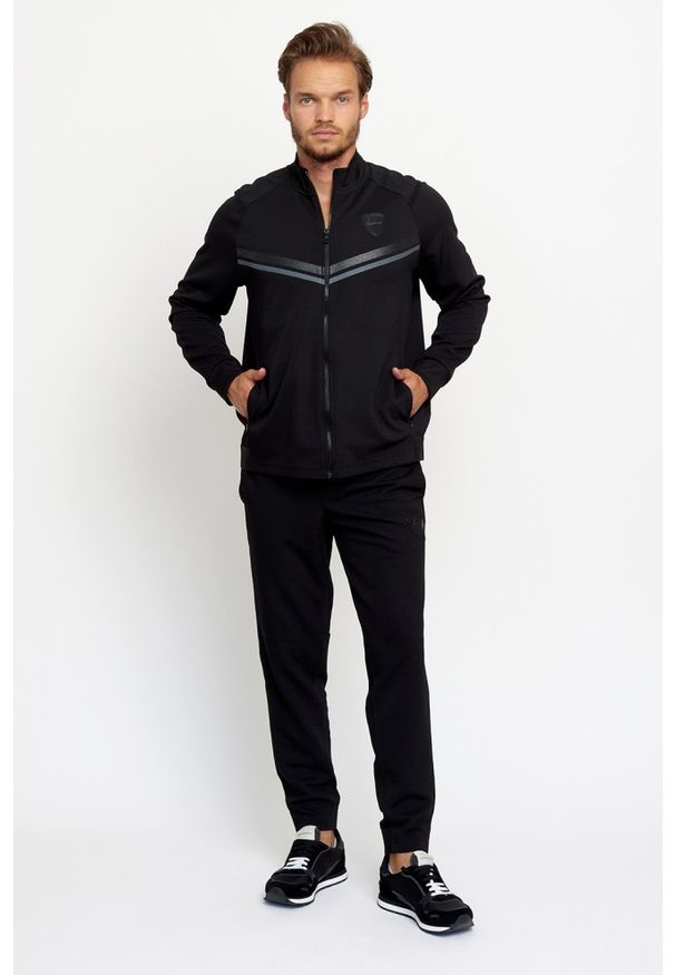 EA7 Emporio Armani - EA7 Męskie spodnie dresowe z lampasami, Rozmiar L. Kolor: czarny. Materiał: poliester, dresówka. Wzór: aplikacja