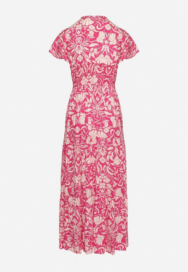 Born2be - Różowa Rozkloszowana Sukienka Maxi z Luźnym Rękawem w Kwiatowy Print Oxeria. Kolor: różowy. Wzór: nadruk, kwiaty. Sezon: lato. Typ sukienki: rozkloszowane. Długość: maxi