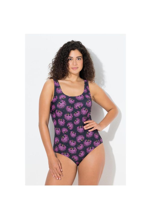 ULLA POPKEN - Damskie Kostium kąpielowy kwiaty i fajerwerki bez miękkich miseczek. Kolekcja: plus size. Kolor: czarny. Materiał: poliester, elastan, poliamid, materiał. Wzór: kwiaty