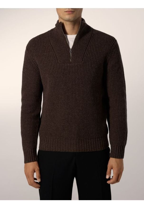 Reserved - Sweter z wełną - brązowy. Kolor: brązowy. Materiał: wełna
