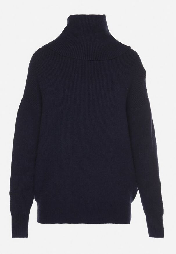 Born2be - Granatowy Golf o Klasycznym Kroju z Kaszmirem Azifra. Okazja: na spotkanie biznesowe. Typ kołnierza: golf. Kolor: niebieski. Materiał: kaszmir. Styl: klasyczny