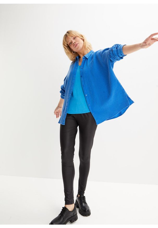 bonprix - Bluzka z lejącej mieszanki wiskozy. Kolor: niebieski. Materiał: wiskoza, elastan. Długość: długie