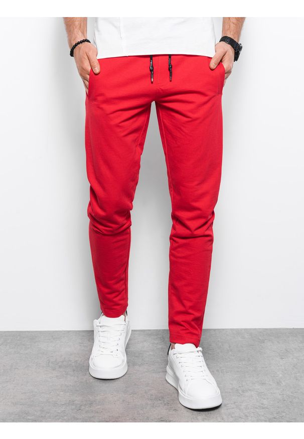 Ombre Clothing - Spodnie męskie dresowe P950 - czerwone - XXL. Kolor: czerwony. Materiał: dresówka. Styl: klasyczny