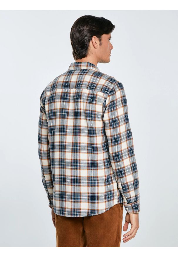 Big-Star - Koszula męska flanelowa w kratę niebieska Flaneno 401. Okazja: na co dzień. Kolor: niebieski. Materiał: materiał, tkanina. Wzór: kratka. Styl: casual, klasyczny