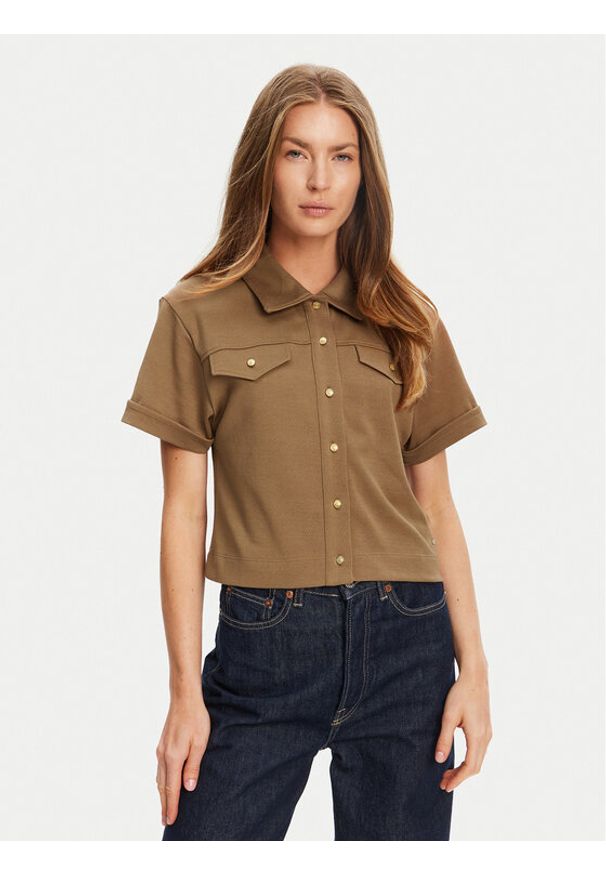 TOMMY HILFIGER - Tommy Hilfiger Koszula Gold Button WW0WW44626 Brązowy Regular Fit. Kolor: brązowy. Materiał: bawełna