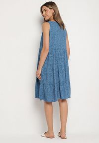 Born2be - Niebieska Bawełniana Sukienka w Kropki z Falbanami Zerolia. Okazja: na co dzień, do pracy, na spotkanie biznesowe. Kolor: niebieski. Materiał: bawełna. Wzór: kropki. Typ sukienki: proste. Styl: biznesowy, klasyczny, casual #2