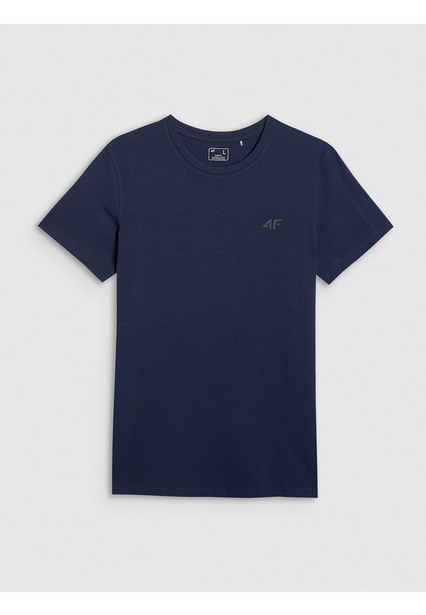 4f - 4F T-shirt slim gładki męski - granatowy M. Okazja: na co dzień. Kolor: niebieski. Materiał: bawełna. Wzór: gładki. Styl: casual