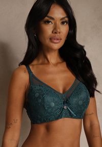Renee - Ciemnozielony Koronkowy Biustonosz Ozdobiony Przezroczystą Wstawką Acalinai. Kolor: zielony. Materiał: koronka. Rodzaj stanika: przezroczysty. Wzór: aplikacja #3
