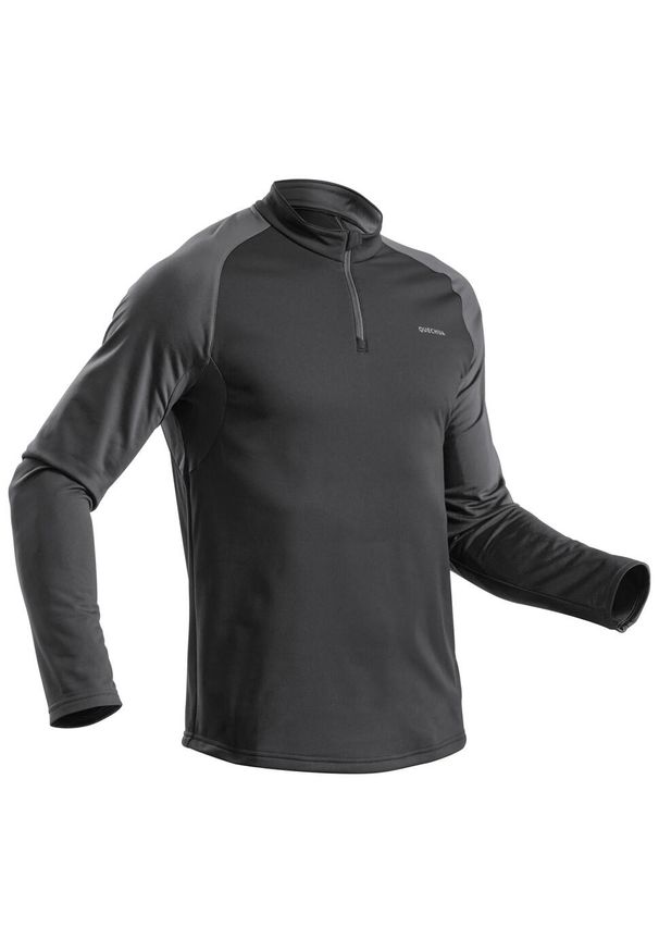 quechua - Koszulka turystyczna męska z długim rękawem Quechua SH100 Warm. Typ kołnierza: kołnierzyk stójkowy. Kolor: czarny. Materiał: poliester, poliamid, materiał, elastan. Długość rękawa: długi rękaw. Długość: długie. Sport: turystyka piesza