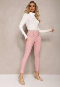 Renee - Różowe Spodnie Skinny z Ozdobnymi Napami Eclaria. Stan: podwyższony. Kolor: różowy. Wzór: aplikacja #1