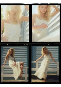 Reserved - Sukienka maxi z falbanką - złamana biel. Materiał: tkanina. Długość: maxi #1