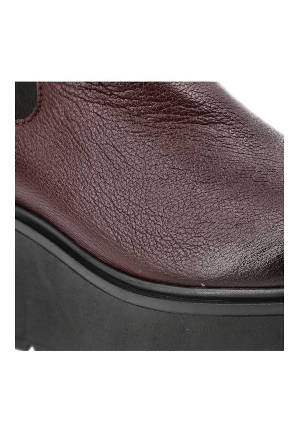 Bordowe Botki Armodo Eleganckie Obuwie Damskie Na Koturnie. Kolor: czerwony. Materiał: skóra. Wzór: aplikacja. Sezon: zima, jesień. Obcas: na koturnie. Styl: elegancki