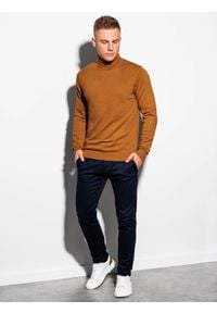 Ombre Clothing - Sweter męski z golfem - camel E179 - L. Typ kołnierza: golf. Materiał: wiskoza, nylon #3