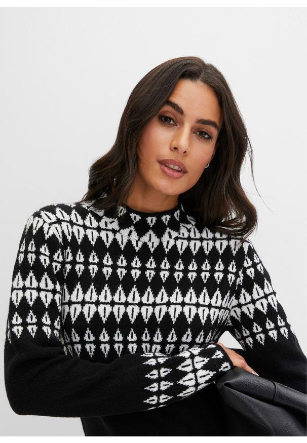 bonprix - Sukienka dzianinowa żakardowa oversized. Kolor: czarny. Materiał: żakard, dzianina. Styl: elegancki