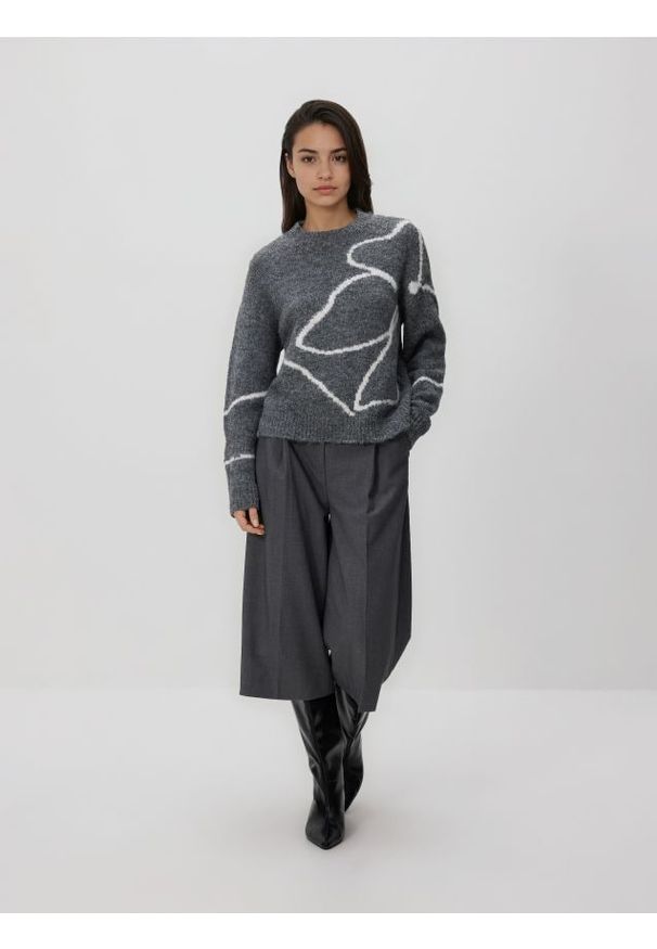 Reserved - Sweter ze wzorem - wielobarwny. Materiał: dzianina, wełna