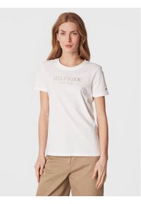 TOMMY HILFIGER - Tommy Hilfiger T-Shirt Foil WW0WW37194 Biały Regular Fit. Kolor: biały. Materiał: bawełna