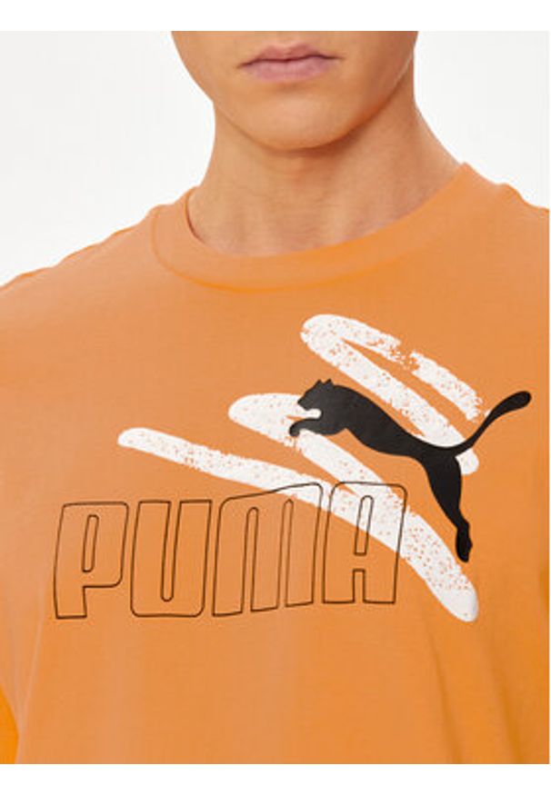 Puma T-Shirt Ess+ Logo 678988 Pomarańczowy Regular Fit. Kolor: pomarańczowy. Materiał: bawełna