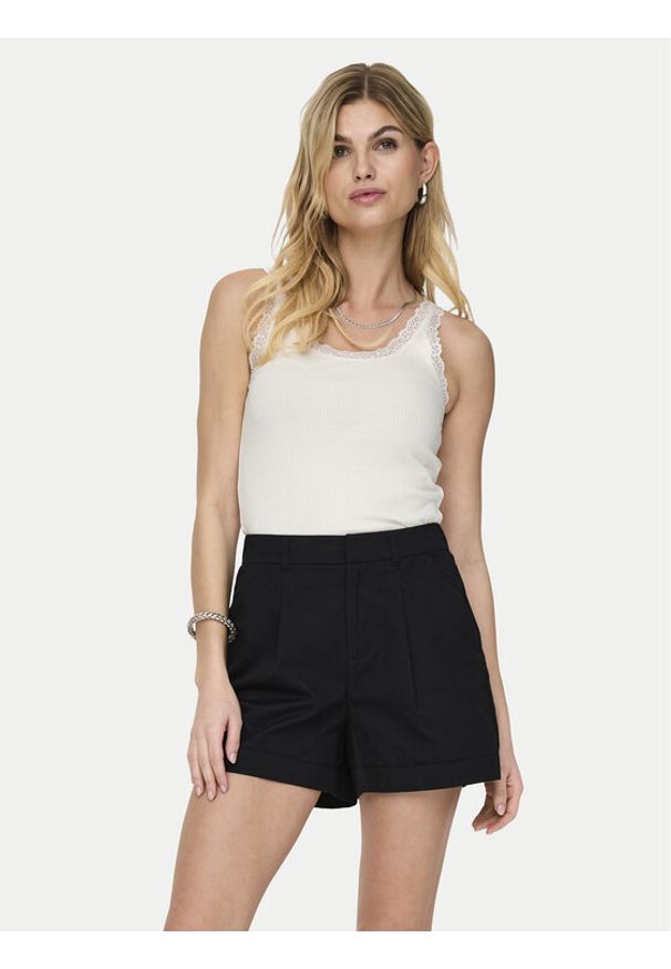 only - ONLY Top Sara 15345994 Kremowy Slim Fit. Kolor: kremowy. Materiał: bawełna