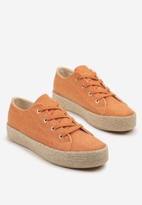 Born2be - Pomarańczowe Trampki z Ozdobną Plecionką Filarra. Okazja: na co dzień. Kolor: pomarańczowy. Materiał: jeans. Styl: casual