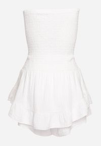 Born2be - Biały Kombinezon z Bawełny z Elastyczną Gumką w Talii i Falbanką Olialia. Okazja: na spacer. Kolor: biały. Materiał: bawełna. Sezon: lato #6