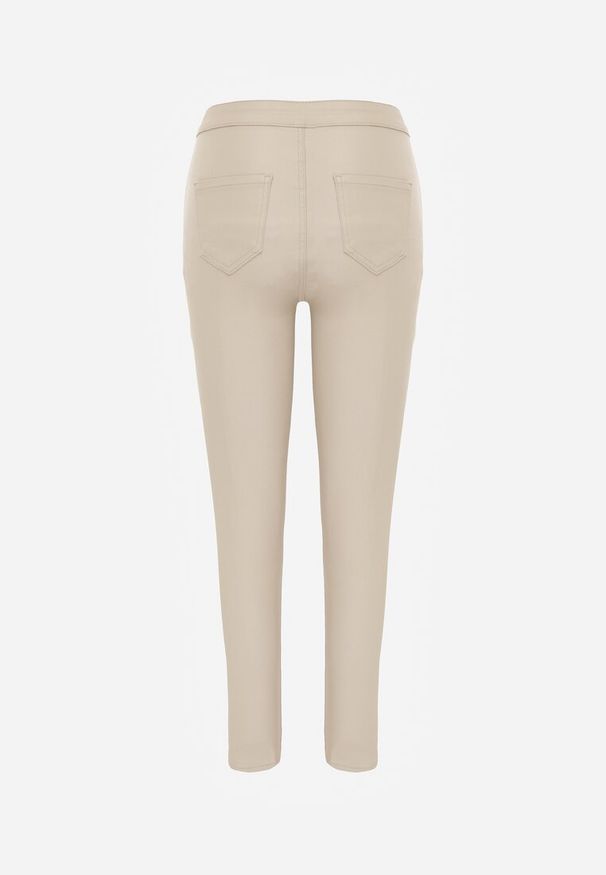 Renee - Jasnobeżowe Spodnie z Ekoskóry o Fasonie Skinny Sonowa. Stan: podwyższony. Kolor: beżowy