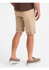Ombre Clothing - Klasyczne męskie szorty chino z podwiniętą nogawką - beżowe V11 - Rozmiar: M. Kolor: beżowy. Materiał: elastan, bawełna. Sezon: lato. Styl: klasyczny #10
