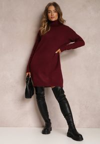 Renee - Bordowa Sukienka Milana. Typ kołnierza: golf. Kolor: czerwony. Materiał: dzianina. Długość rękawa: długi rękaw