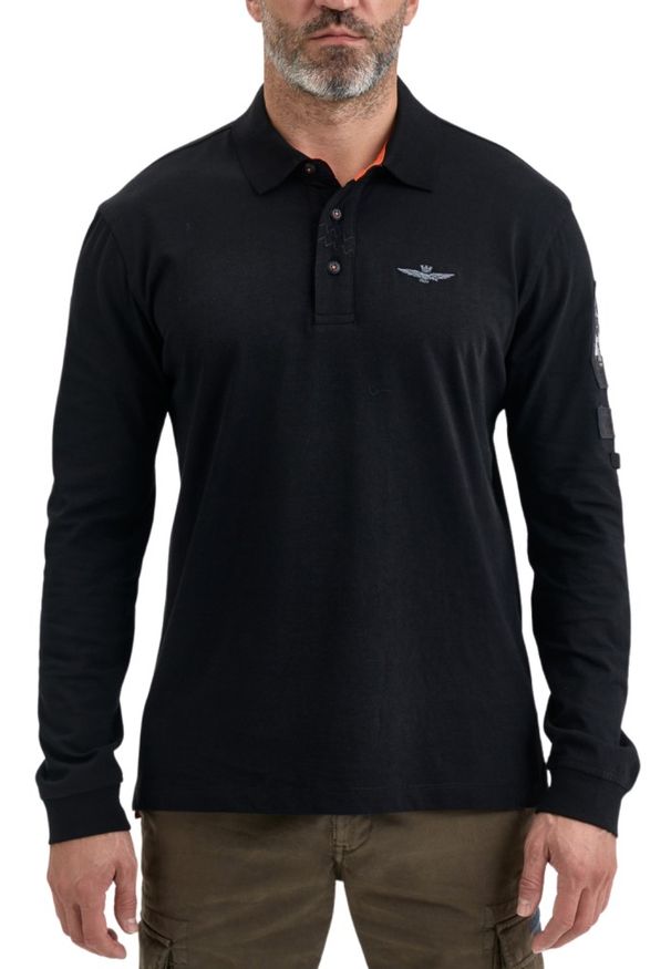 Aeronautica Militare - AERONAUTICA MILITARE Czarny longsleeve polo męski Eurofighter Typhoon, Rozmiar 3XL. Typ kołnierza: polo. Kolor: czarny. Materiał: bawełna. Długość rękawa: długi rękaw