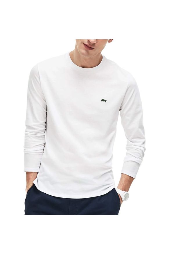 Koszulka Lacoste TH6712-001 - białe. Kolor: biały. Materiał: bawełna. Długość rękawa: długi rękaw. Długość: długie. Sezon: wiosna, zima