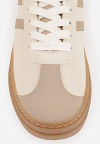 Renee - Beżowe Sneakersy na Tłoczonej Platformie Ozdobione Paskami Felainora. Okazja: na co dzień, na spacer. Zapięcie: pasek. Kolor: beżowy. Wzór: aplikacja. Obcas: na platformie. Sport: turystyka piesza #5