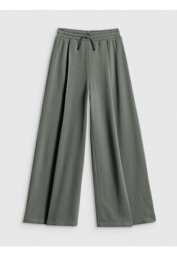 4f - 4F Spodnie dresowe z szerokimi nogawkami dziewczęce - szare 146/152 (10-12 lat). Okazja: na spacer, na co dzień, na uczelnię. Stan: podwyższony. Kolor: szary. Materiał: dresówka. Sezon: lato. Styl: casual, elegancki